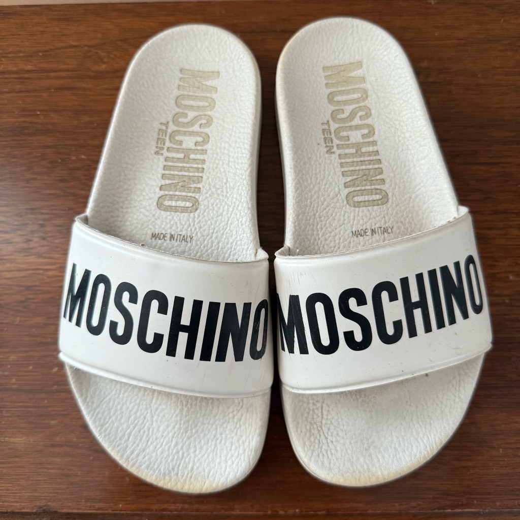 Moschino White Logo Kids Slide Sandals